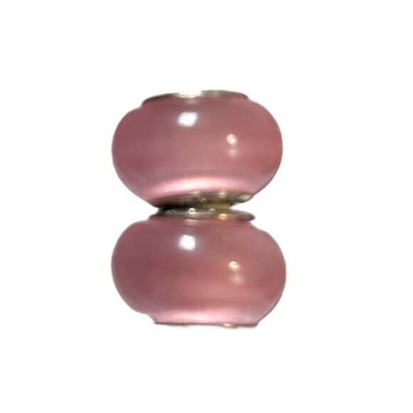 Pink Glass Charm Beads With 925 Sterling Silver Core For Bracelets & Necklaces - Picture 1 of 7